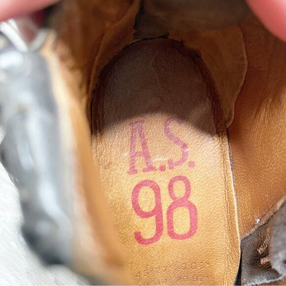 A.S. 98 Boho Leather Fringe Pointed Toe Block Heel Ankle Booties Black Size 37 - Picture 6 of 10